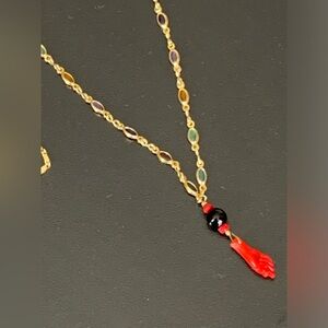 Designer BJ 18k Gold Filled Gemstone & Beaded Choker Chain Azabache Neckla